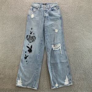 Playboy x Pacsun Distressed Wide Leg Women's Baggy Jeans  -  Size:  25